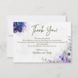 Elégant aquarelle Mariage Floral Carte de remercie