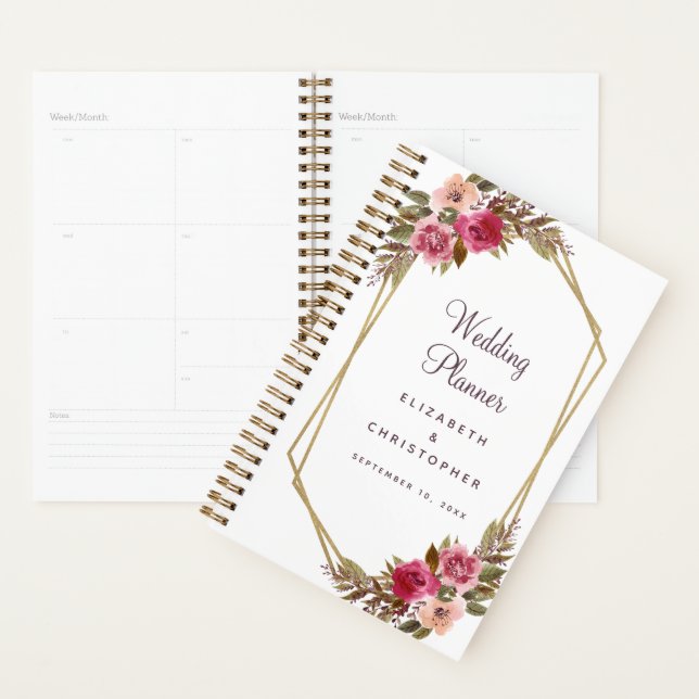 Elégant Aquarelle Mariage Floral or violet rose (Devant avec enveloppe)