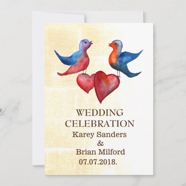 Elégant Aquarelle Oiseaux Mariage Invitations (Devant)