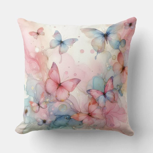 Elégant Aquarelle Papillon Lancer Oreiller (Recto)