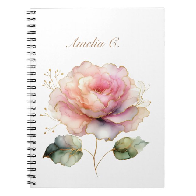 Elégant Aquarelle rose Rose Carnet blanc (Devant)