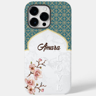 Elegant Arabesque Arch Tief Aquamarin und Gold Case-Mate iPhone 14 Pro Max Hülle