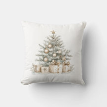 Élégant Arbre de Noël Or Coussin décoratif