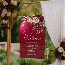 Elegant Arch Burgund Rose Hochzeit Willkommen Acrylschild