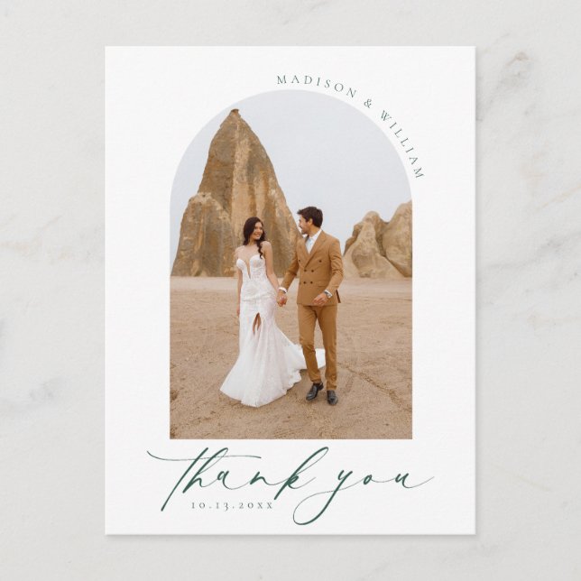 Elegant Arch Foto Green Wedding Vielen Dank Postkarte (Vorderseite)
