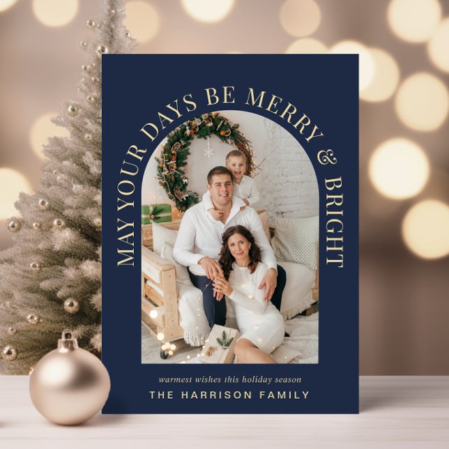 Elegant Arch Foto Merry Bright Blue Weihnachten (Share the love and warmth of the season with an elegant arch photo Christmas card)