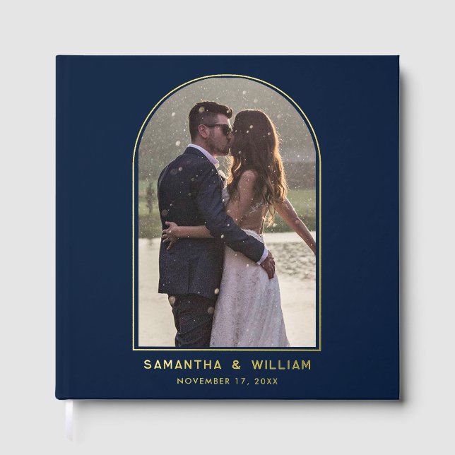 Elegant Arch Foto Typografy Wedding Gästebuch (Vorderseite)