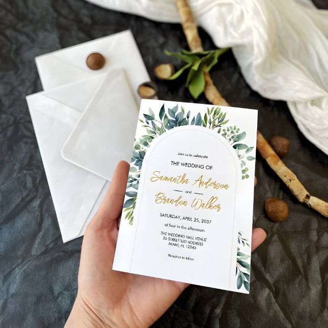 Elegant Arch Greenery Blumenblatage Hochzeit Einladung (Von Creator hochgeladen)