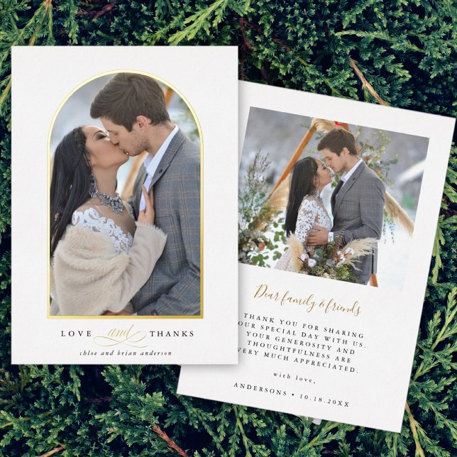 Elegant Arch Liebe & Danke Foto Wedding Vielen Dan Folieneinladung (Front & Back)