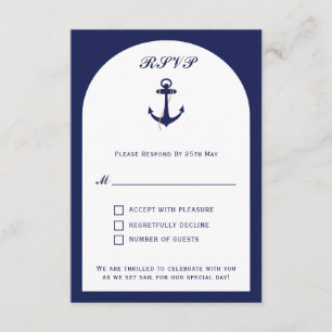 Elegant Arch Navy & White Nautische Hochzeits-RSVP Begleitkarte