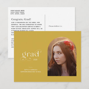 Elegant Arched Photo Earthy Yellow Graduation Postkarte