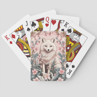 Elegant Arctic Fox Pink Floral Spielkarten