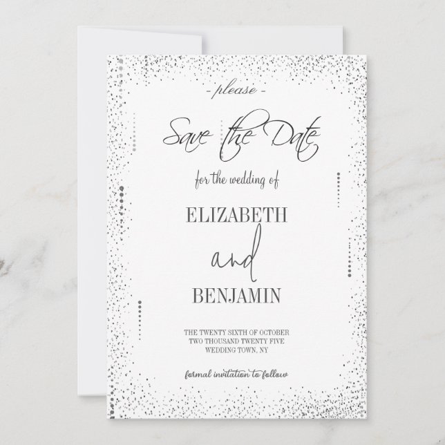 Élégant argent classe minimaliste save the date (Devant)