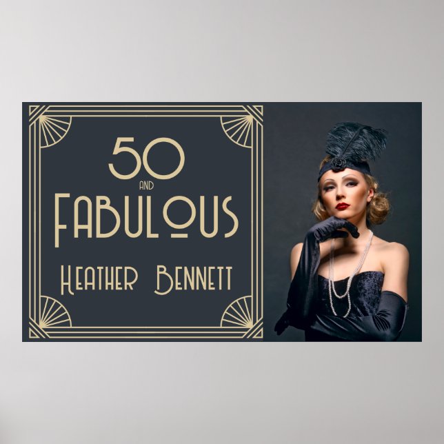 Elegant Art Deco 50 and Fabulous Birthday Poster (Vorne)