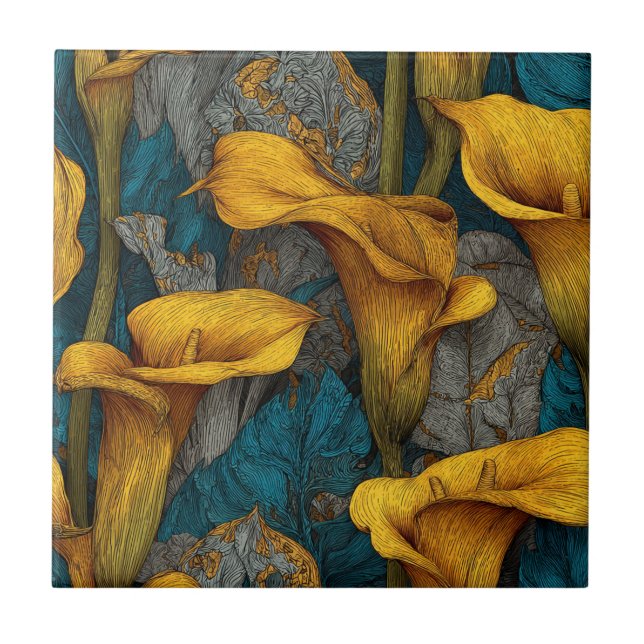Elegant Art Deco Calle Lilies Tiles For Backsplash Fliese (Vorderseite)
