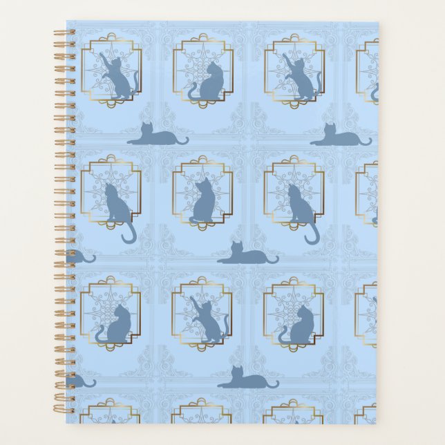 Elegant Art Deco Cats - Blue (Devant)