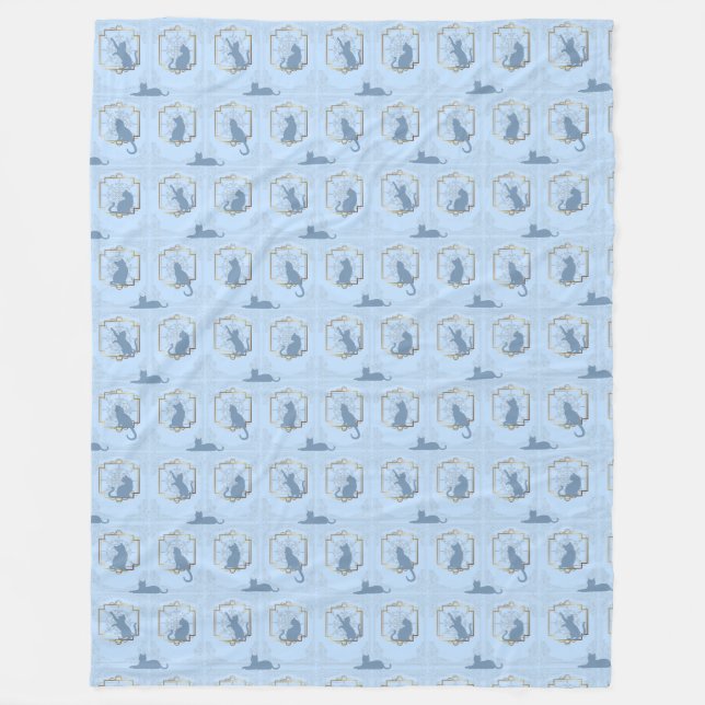 Elegant Art Deco Cats - Blue Fleecedecke (Vorderseite)