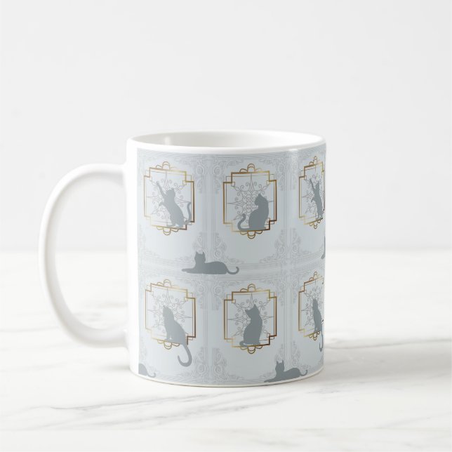 Elegant Art Deco Cats - Light Gray Kaffeetasse (Links)