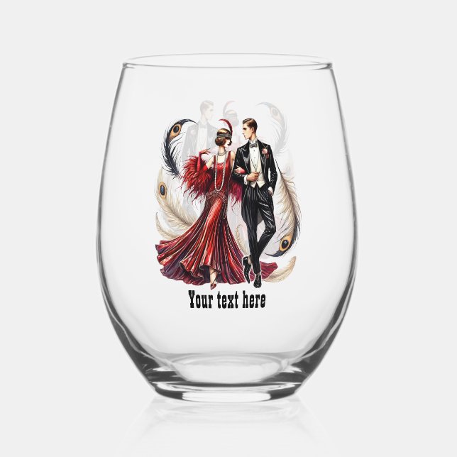 Elegant Art Deco couple customizable Weinglas Ohne Stiel (Vorderseite)