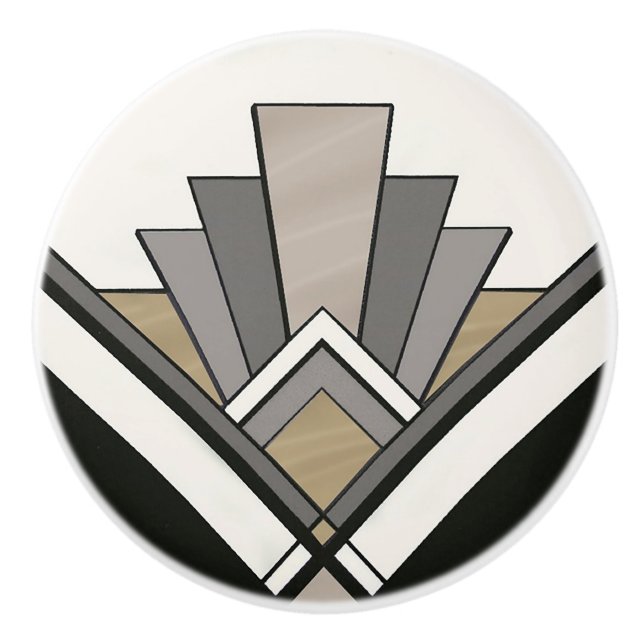 Elegant Art Deco Fan Design Keramikknauf (Vorderseite)