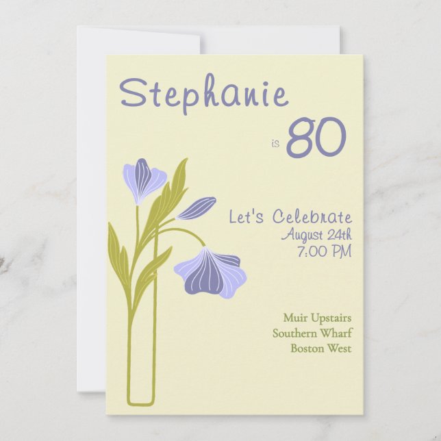 Elegant Art Deco Floral Lavender 80th Birthday  Einladung (Vorderseite)