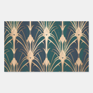 Elegant Art Deco Gold and Emerald Green Pattern Rechteckiger Aufkleber