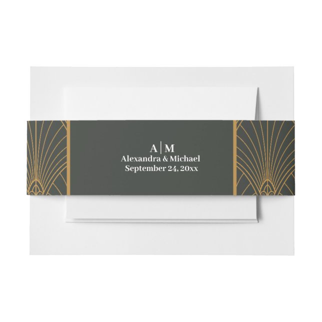 Elegant Art Deco Gold Green Wedding Einladungsbanderole (Vorderseite Beispiel)