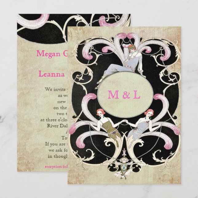 Elegant, Art Deco, Hochzeit Einladung Gay Lesbian (Vorne/Hinten)