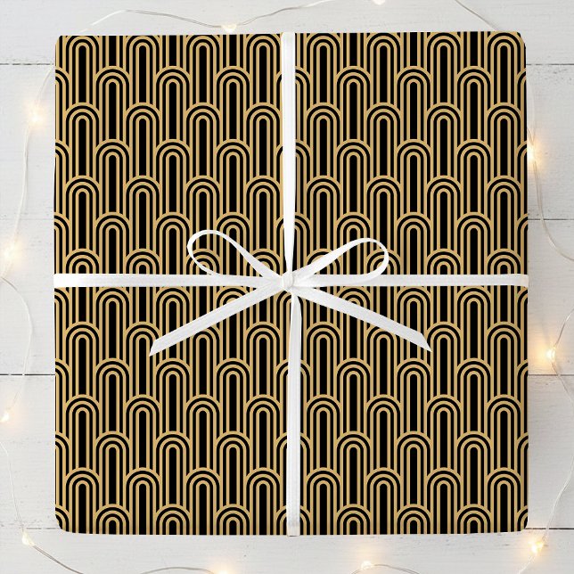 Elegant Art Deco Pattern Arches Black Gold Chic Geschenkpapier (Von Creator hochgeladen)