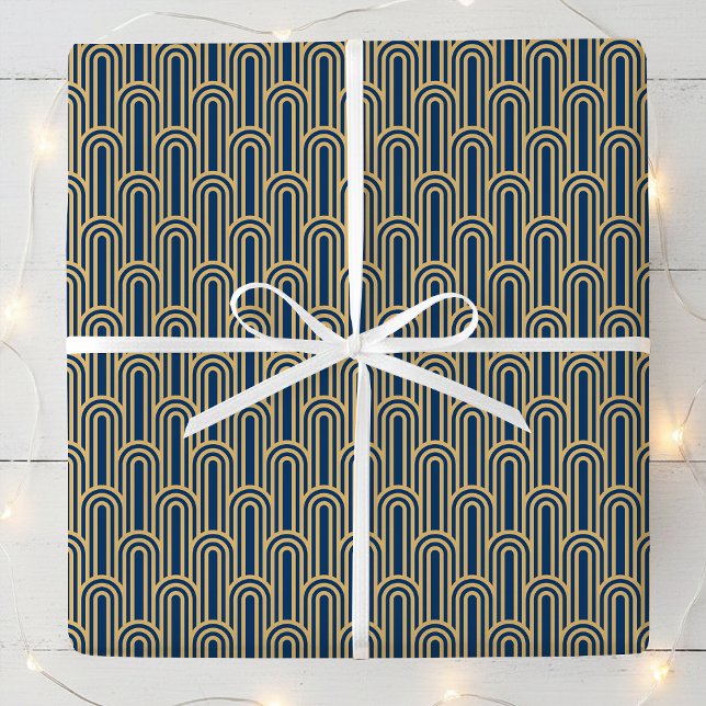 Elegant Art Deco Pattern Arches Navy Gold Chic Geschenkpapier (Von Creator hochgeladen)