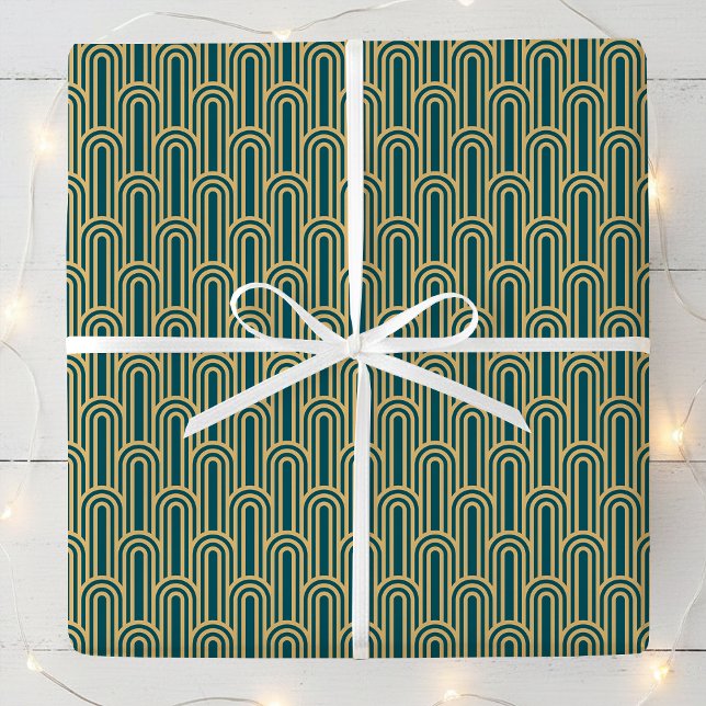 Elegant Art Deco Pattern Arches Teal Gold Chic Geschenkpapier (Von Creator hochgeladen)
