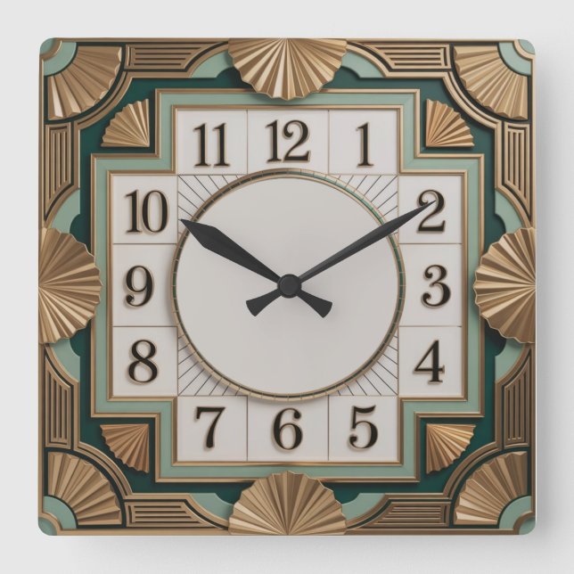 Elegant Art Deco Quadratische Wanduhr (Vorderseite)