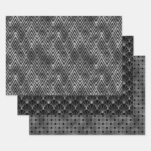 Elegant Art Deco Silver Patterns Geschenkpapier Set (Set)