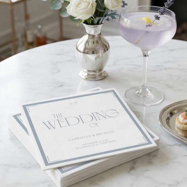 Elegant Art Deco Wedding Dusty Blue  Serviette (Von Creator hochgeladen)