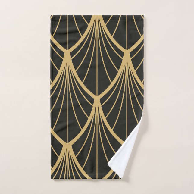Elegant,Art Deko, Gold,Schwarz,Fan,Muster,Chic,Vin Handtuch (Handtuch)