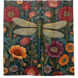 Elegant art nouveau Autumn floral Dragonfly Duschvorhang