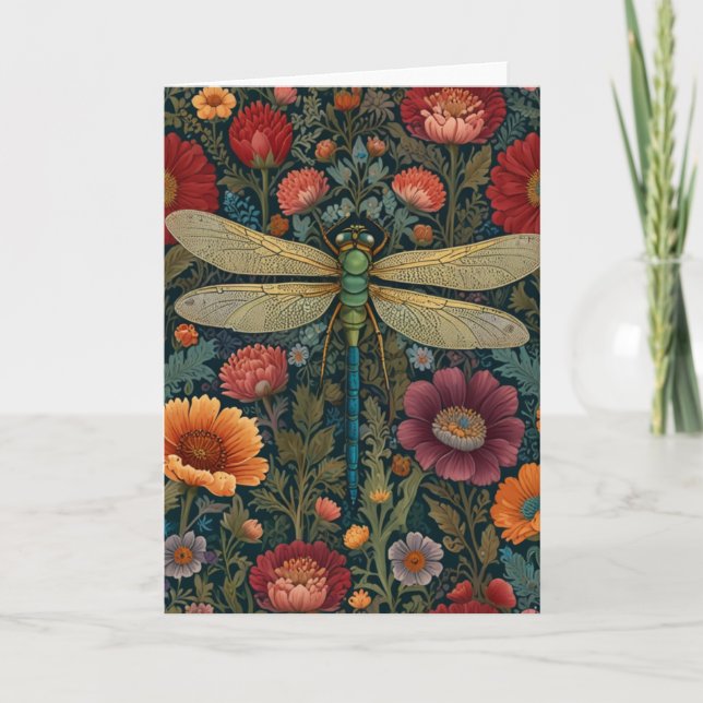 Elegant art nouveau Autumn floral Dragonfly Karte (Vorderseite)