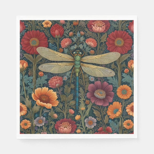 Elegant art nouveau Autumn floral Dragonfly Serviette (Vorderseite)
