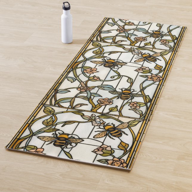Elegant art nouveau botanical  bee stain glass yogamatte (Beispiel)