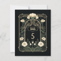 Élégant Art Nouveau Floral Numéro de table Signe