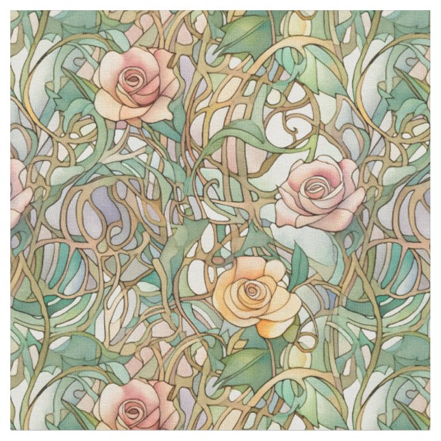 Elegant art nouveau roses stoff (Nahaufnahme)