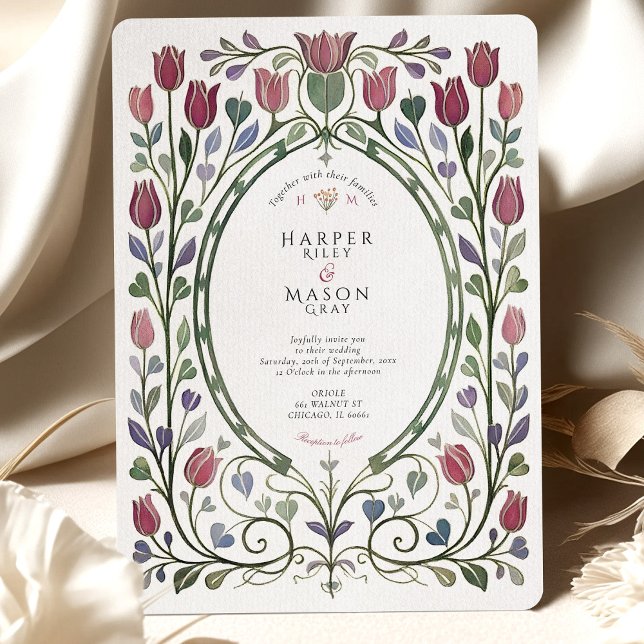 Elegant Art Nouveau Tulip Floral Wedding Einladung (Von Creator hochgeladen)