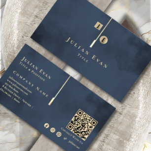 Elegant Artistic Monogram Navy Blue Gold Visitenkarte