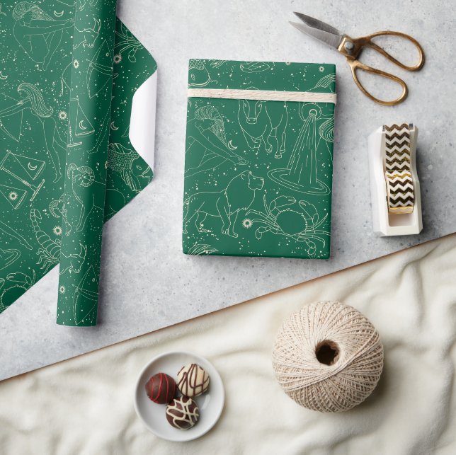 Elegant Astrology Zodiac Green/Gold Geschenkpapier (Kunsthandwerk)
