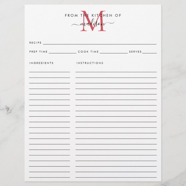 Elegant aus der Küche des roten Monogramm Rezept (Vorderseite)