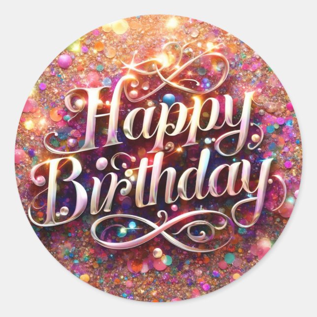 Élégant autocollant d'anniversaire étincelant (Devant)