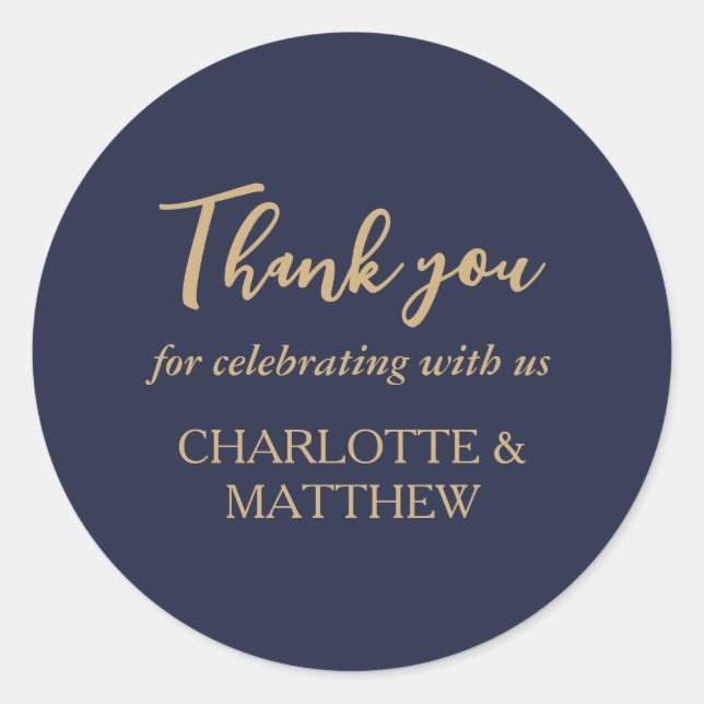 Élégant Autocollant rond Mariage classique Marine  (Devant)