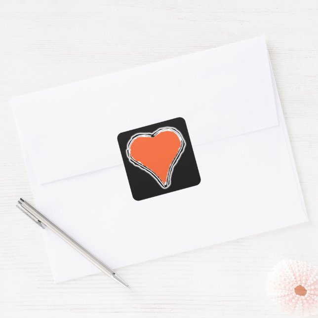 Élégant autocollant simple coeur rouge v2 carré (Enveloppe)
