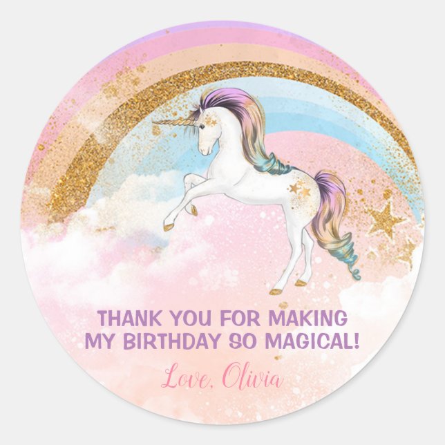 Élégant autocollants d'anniversaire Unicorn, rose  (Devant)