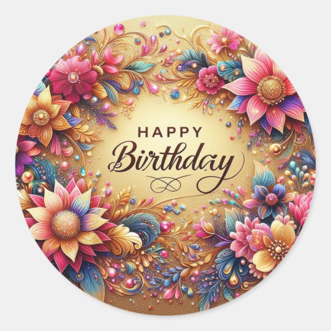 Élégant autocollants floraux d'anniversaire (Devant)